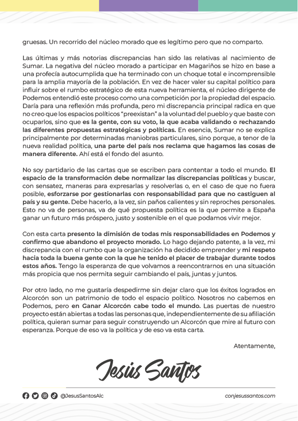Jesús Santos dimite de sus cargos orgánicos de Podemos 3